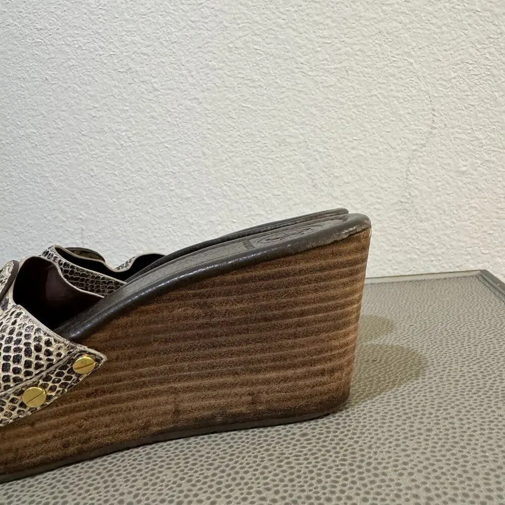 Tory Burch Patti Snakeskin Leather Platform Wedge Slide Sandals Size 8.5 M